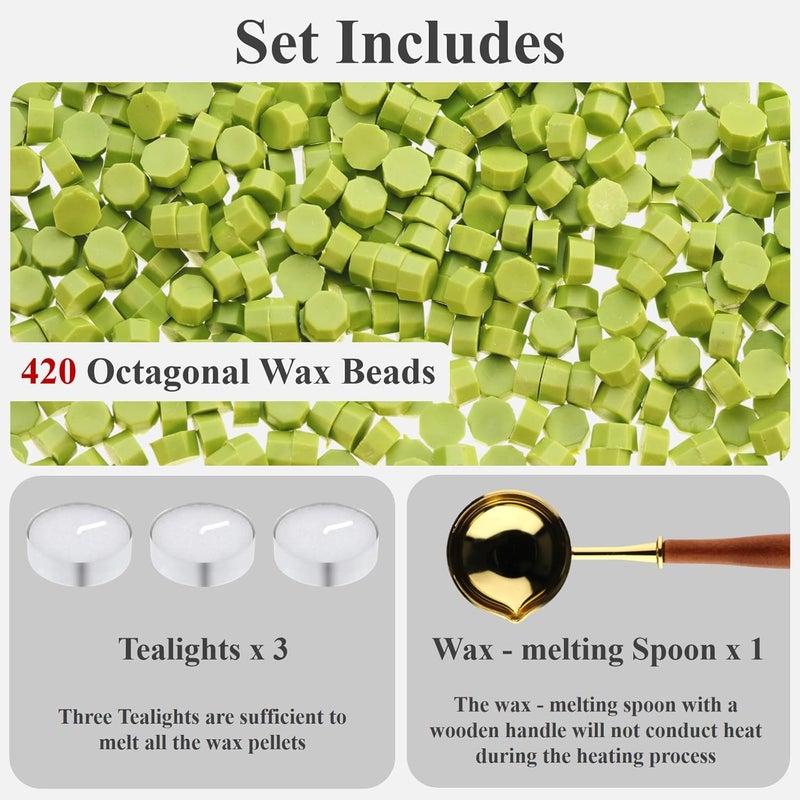 Cazzon 420 Pcs Vintage Wax Sealing Beads for Wax Seal Stamp, Antique Decor for Wedding Invitations, Envelope, Letters, DIY Crafts Gift Wrap (Green A) - Image 2